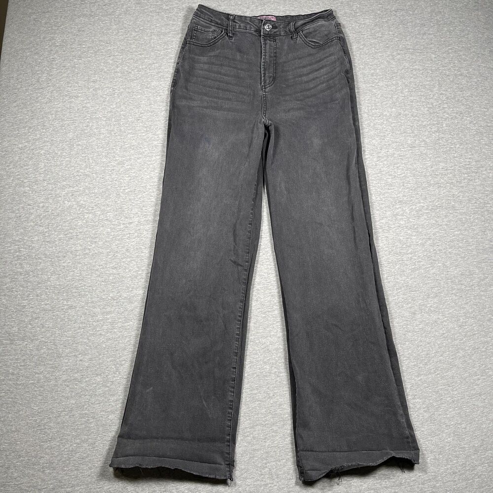 Juicy Couture Jeans Womens 26 Gray Flared High Rise Charcoal Wash Rhinestone